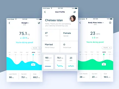 User Profile Exploration for Personal Health Assistant Project. bmi chatbot dashboard menu mobile app navigation personal assistant profile ui user profile weight