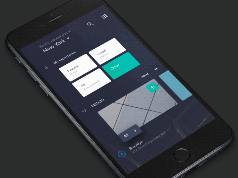 UI exercises #4/100 Recruitment App app blog clean colors grid minimalism,browser type typography