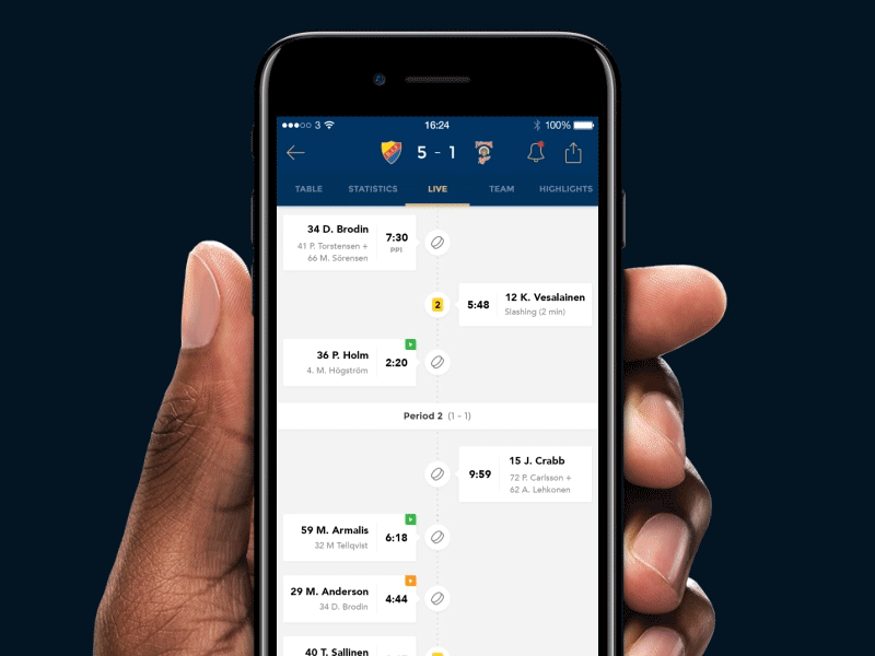 Djurgården hockey sections scroll interaction animation app clean feed hockey interaction ios live parallax principle scroll tab