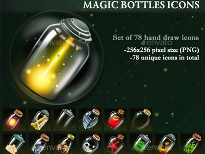 Magic Bottles Icons 2d bottle bottle icon bottles icons game icon game icons graphic assets graphicassets icon icons magic bottles icons rpg