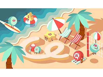 A day at the beach 2d beach cute illustration isometric sea summer sun surf