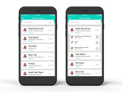 Restaurant Listing Page Design with Deals/Offers clean deals design flat design illustration list listing screen material design minimal modern offers restaurant