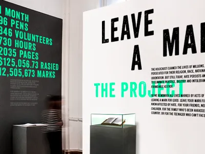 Holocaust Exhibition exhibition graphics installation teal wall designs