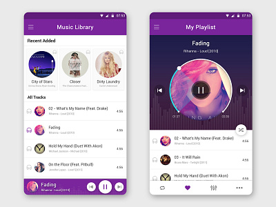 Music Player & Playlist App Material Design all tracks app ui clean creative design material design music music app play player playlist theme unique