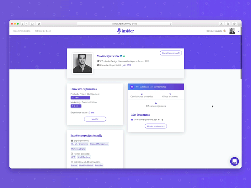 Insidor.fr - User Profile hr insidor job platform profile user work