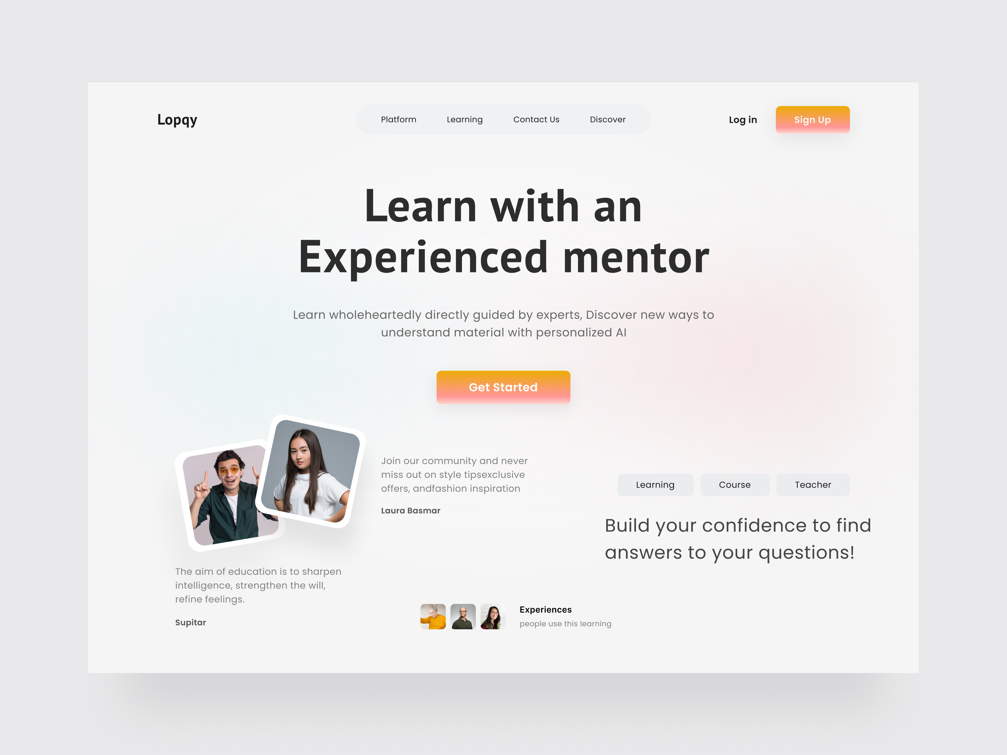 Lopqy - Online Courses Exploration b2b business clean client courses design header hero hero section home page landing page learn learning modrn online courses ui ux web web design website