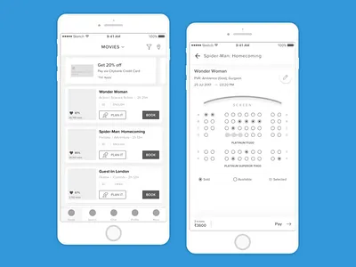 Cinema App booking cinema app flat design interface design ios mobile app ui ux
