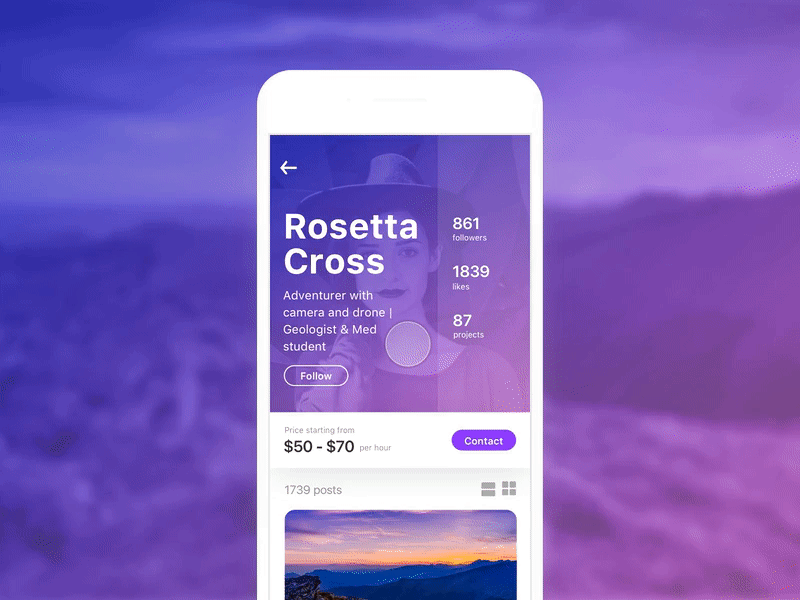 Photography App - Profile Screen app clean design flat interface ios 11 iphone mobile photography profile ui ux