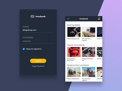 Innobook mobile version app dashboard design login mobile notifications profile responsive sap sign in