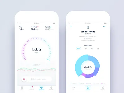 Netonomy App Redesign - Speed Test & History Views analytics android app design graph ios iphone mobile reports speed test ui ux