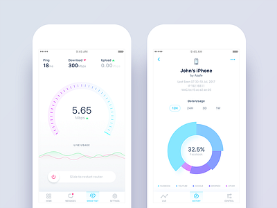 Netonomy App Redesign - Speed Test & History Views analytics android app design graph ios iphone mobile reports speed test ui ux