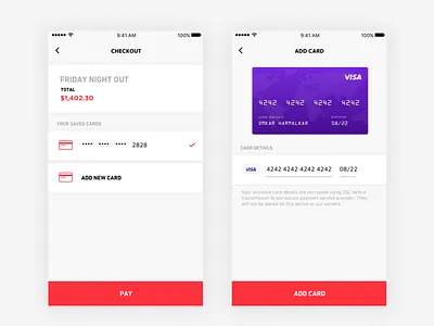 App – Checkout add card buy card checkout pay payment stubba