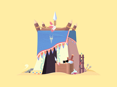 The indians hut_2 desert feather hut illustration indians totem weapons wild