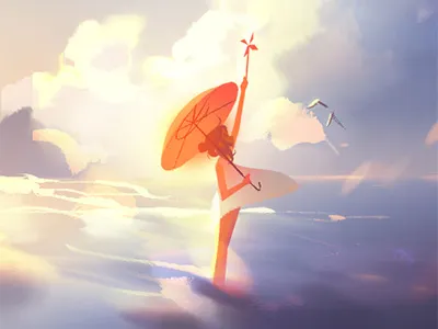 The Sea birds character clouds environment illustration ocean photoshop sea