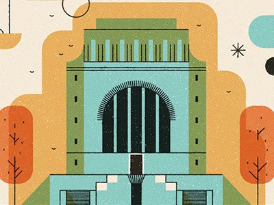 Midcentury Modern abstract architecture bike city cover editorial illustration retro simple texture vector vintage