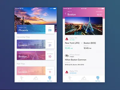 Travel with Hue app color itinerary mobile trips ui