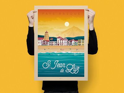 St Jean de Luz France Retro Travel Poster Illustration art cityscape design digital france illustration landscape poster print st jean de luz vector vintage