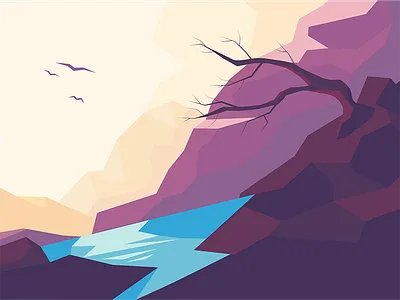 Tarn bird concept illustration lake landscape low poly mountain tarn tree