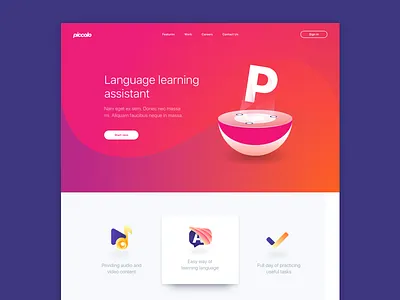 Piccolo Landing Page assistant concept eleken landing language learning study teaching ui ux