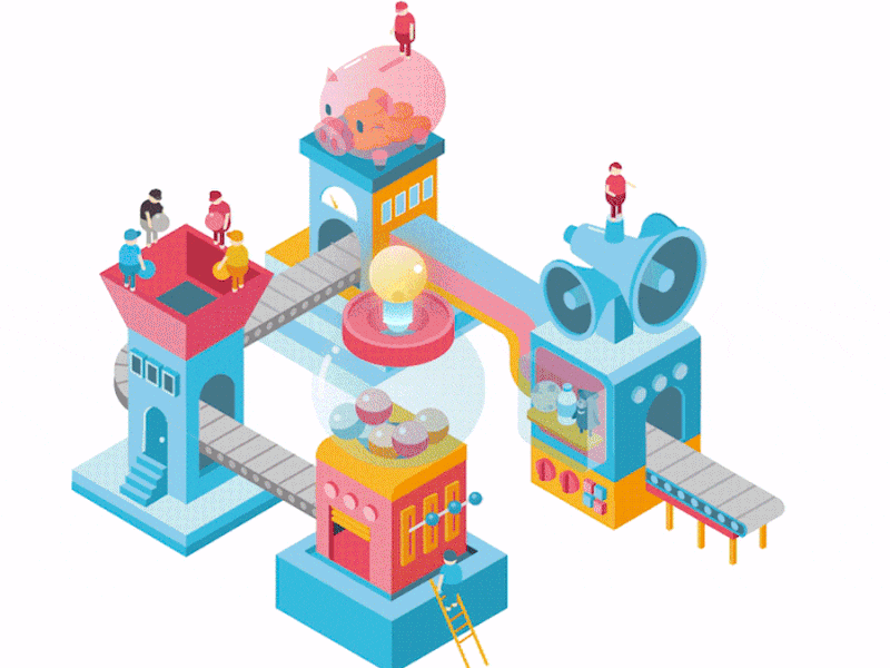 Crowdfunding Service Animation 2d animation animation crowdfunding factory illustration light bulb motion motion graphics official site production line service flow web design
