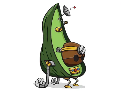 Avocado Bot cartoon character digital illustrator lil bots robot