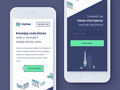 mybox - pre-release landing page about box homepage illustration landing page mobile prerelease rwd signup startup under construction website