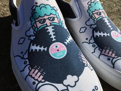 Vans Customs cool guy customs record shoes slip ons vans