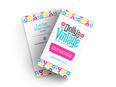 Dolly's Vintage Business Card, Logo, and Branding 1960s branding business card flower flower pattern logo mid century pink retro teal vintage