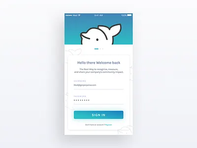 Login page - Porpoise app iOS app character design flat graphic interface mobile ui ux