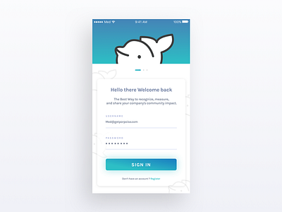 Login page - Porpoise app iOS app character design flat graphic interface mobile ui ux