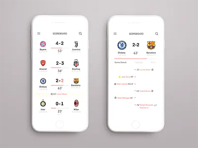 Scoreboard App clean football ios minimal mobile scoreboard soccer ui ux