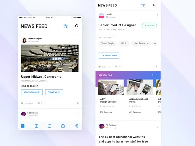 Newsfeed app blog card ui career feeds ios post scroll up social student