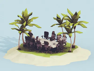 Beach Meeting 3d beach isometric low poly meeting nature ocean office palm tree sea tree water