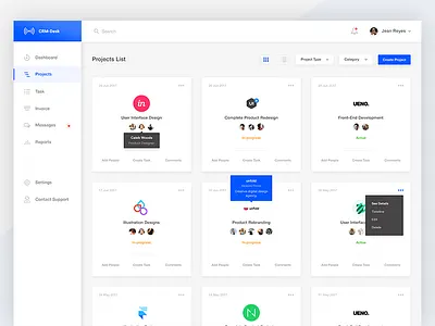 Projects View activity card dashboard project search settings task ui user management ux web
