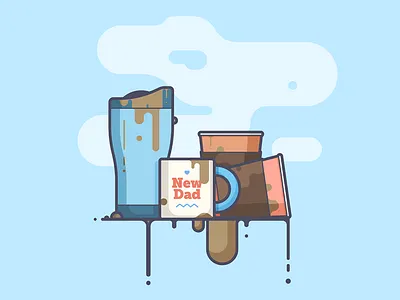 The Essentials. coffee dad illustration line art parents spill travel mug