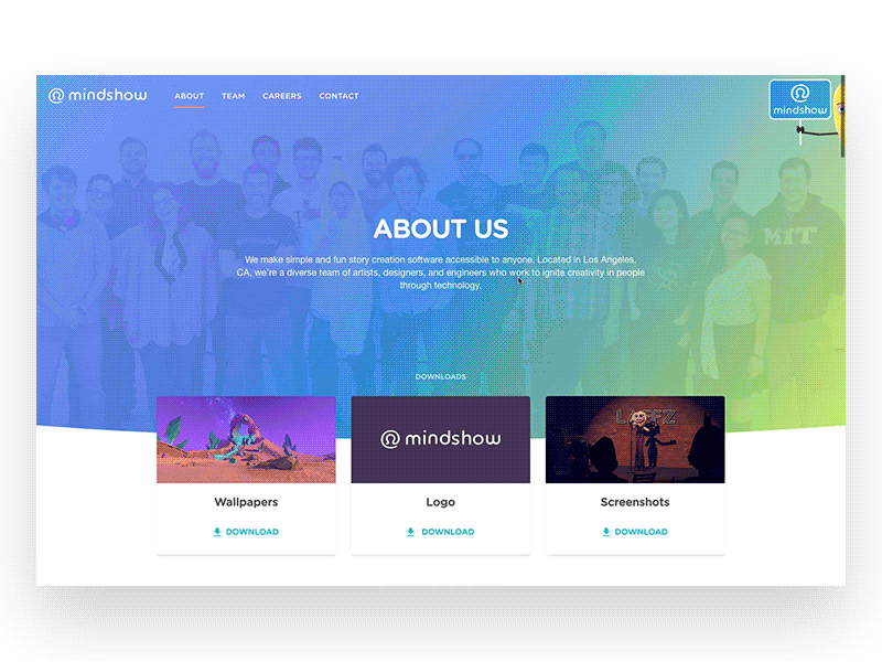Mindshow About about buttons careers company fun mindshow social staff team vr webdesign