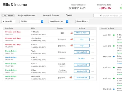Bills Dashboard for Quicken finance money quicken