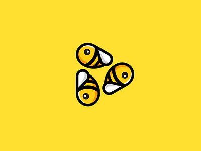 Bee + Play character cartoon clean simple cute fun funny group colony honey bee icon symbol illustrative illustration insect animal logo identity play button smart clever video movie