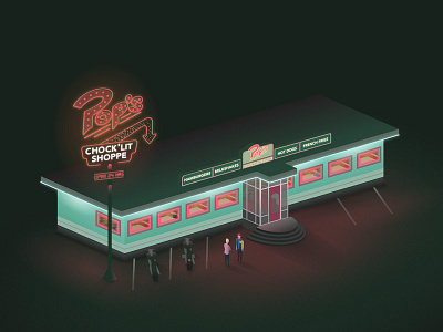 Riverdale art building diner illustration isometric pops riverdale tv vector