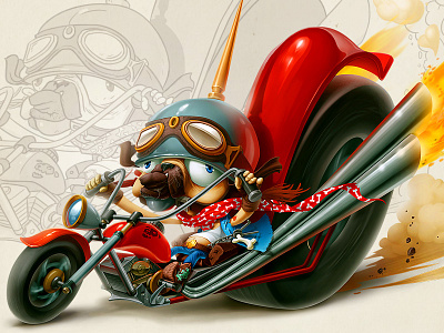 Pug-The Biker bike character concept emotions illustration motorbike pug ride sketch