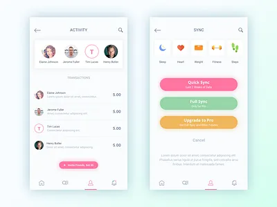 Activity App Concept activity android contacts filter fitness invite ios iphone sync transactions ui ux