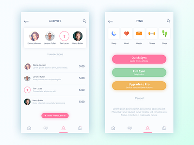 Activity App Concept activity android contacts filter fitness invite ios iphone sync transactions ui ux