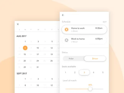 Carpool Filter address app button calendar carpool filter mobile picker settings slider toggle