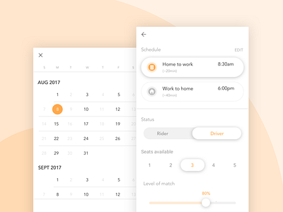 Carpool Filter address app button calendar carpool filter mobile picker settings slider toggle