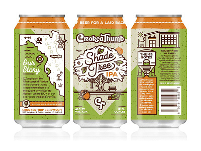 Crooked Thumb Brewery - Shade Tree IPA can design craft beer crooked thumb brewery florida halftonedef illustration ipa tree