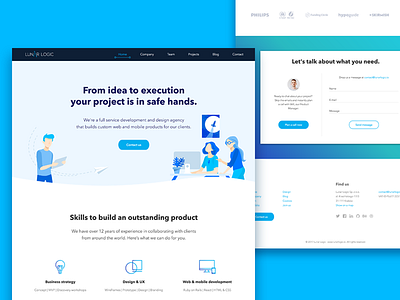 Lunar Logic Home Page agency blue creative flat homepage illustration landing page mockup ui web website