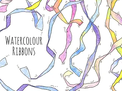 Ribbons creativemarket illustration object pattern ribbons stock title watercolour