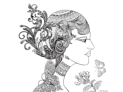 THE LINES -01 beauty butterfly flora flower hair illustration lace lady lines sketch