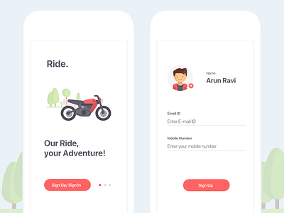 Ride. Bike renting platform concept! bike ios on boarding profile red register riding signup ui