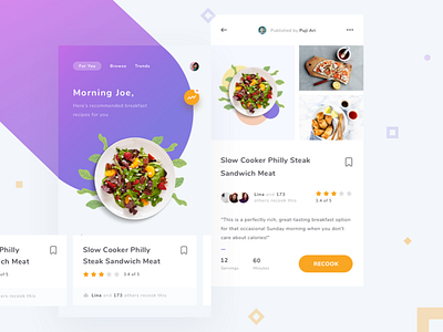 Exploration Cooking Assistant App blue clean cook food ios minimal mobile app orange purple recipe